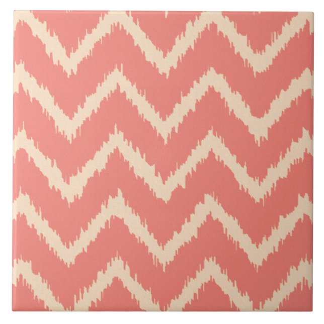 Azulejo De Cerâmica Ikat Chevrons - Cor de laranja e pêssego (Frente)