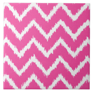 Azulejo De Cerâmica Ikat Chevrons - Cor-de-rosa-fuchsia profunda e bra