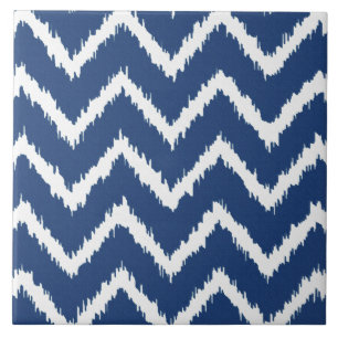 Azulejo De Cerâmica Ikat Chevrons - Marinho azul e branco