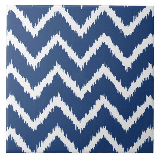 Azulejo De Cerâmica Ikat Chevrons - Marinho azul e branco (Frente)