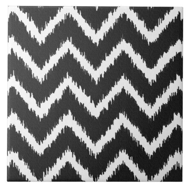 Azulejo De Cerâmica Ikat Chevrons - Preto e branco (Frente)