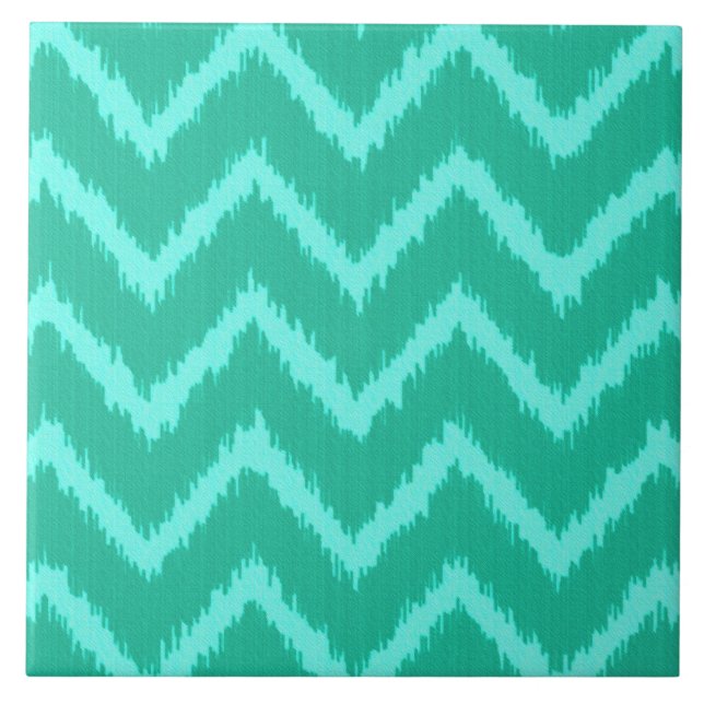 Azulejo De Cerâmica Ikat Chevrons - Turquesa e aqua (Frente)