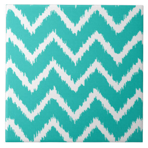 Azulejo De Cerâmica Ikat Chevrons - Turquesa e branco