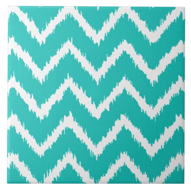 Azulejo De Cerâmica Ikat Chevrons - Turquesa e branco (Frente)