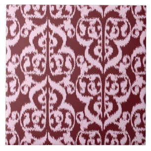 Azulejo De Cerâmica Ikat Damask Mourisco - burgundy e rosa