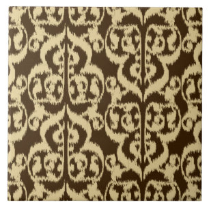 Azulejo De Cerâmica Ikat Damask Mourisco - marrom chocolate e bege