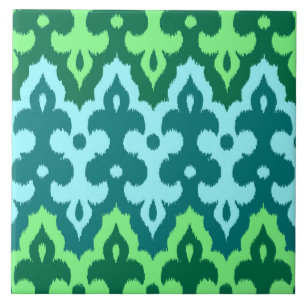 Azulejo De Cerâmica Ikat Damask, Turquoise e Jade Green marroquinos