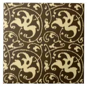 Azulejo De Cerâmica Ikat Floral Damask - Chocolate Marrom e Bege