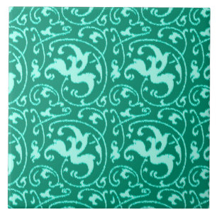 Azulejo De Cerâmica Ikat Floral Damask - Turquoise e Aqua