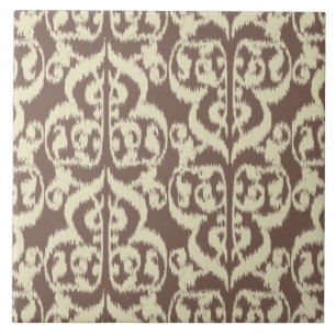 Azulejo De Cerâmica Ikat Moorish Damask - bege e taupe