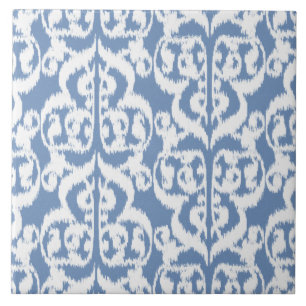 Azulejo De Cerâmica Ikat Moorish Damask - céu azul e branco