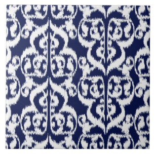 Azulejo De Cerâmica Ikat Moorish Damask - indigo e branco