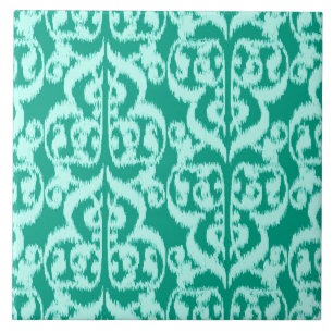 Azulejo De Cerâmica Ikat Moorish Damask - Pavão e aqua