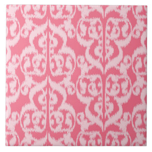 Azulejo De Cerâmica Ikat Moorish Damask - tons de coral rosa