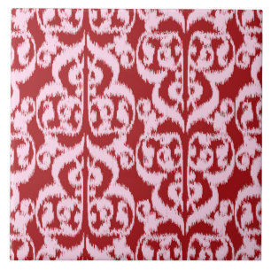 Azulejo De Cerâmica Ikat Moorish Damask - vermelho escuro e rosa
