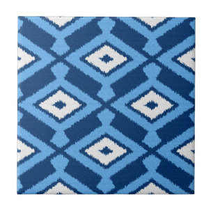 Azulejo De Cerâmica Ikat Pattern, Indigo e Denim Blue