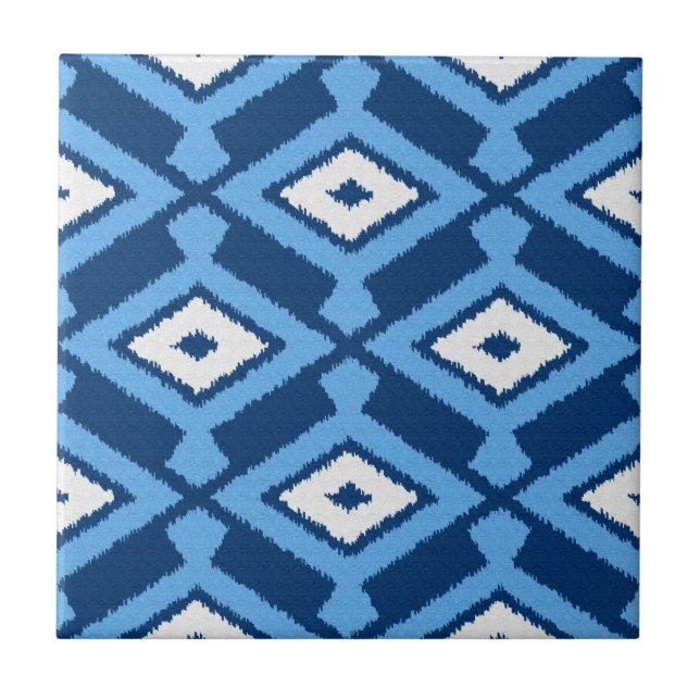 Azulejo De Cerâmica Ikat Pattern, Indigo e Denim Blue (Frente)