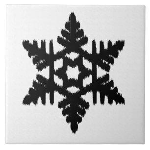 Azulejo De Cerâmica Ikat Snowflake - Branco e preto