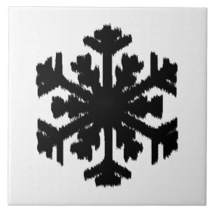 Azulejo De Cerâmica Ikat Snowflake - Branco e preto