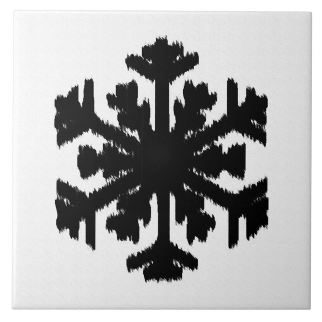 Azulejo De Cerâmica Ikat Snowflake - Branco e preto (Frente)