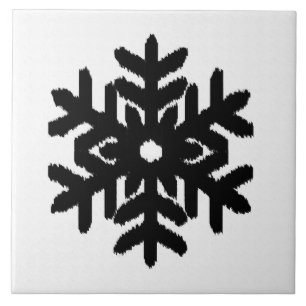 Azulejo De Cerâmica Ikat Snowflake - Branco e preto