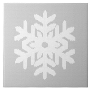 Azulejo De Cerâmica Ikat Snowflake - cinzas prateadas e brancas