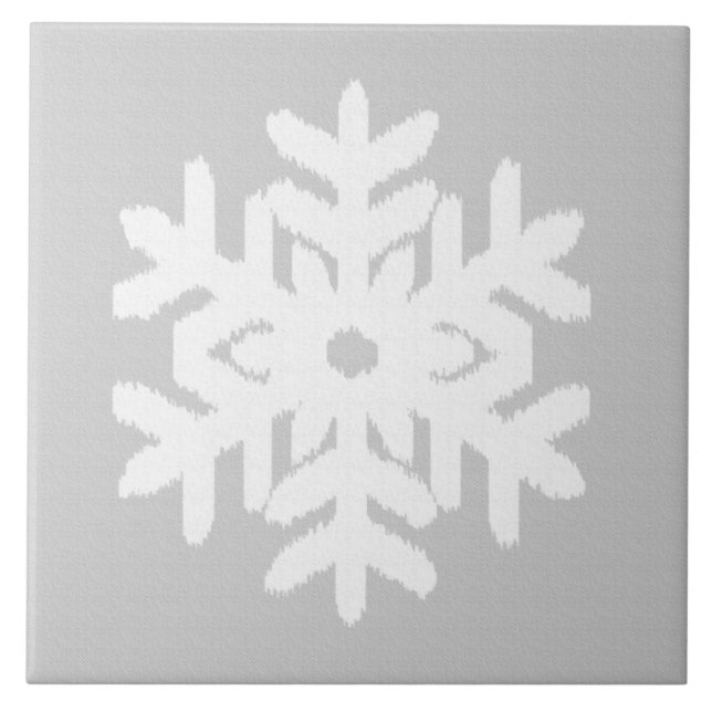Azulejo De Cerâmica Ikat Snowflake - cinzas prateadas e brancas (Frente)