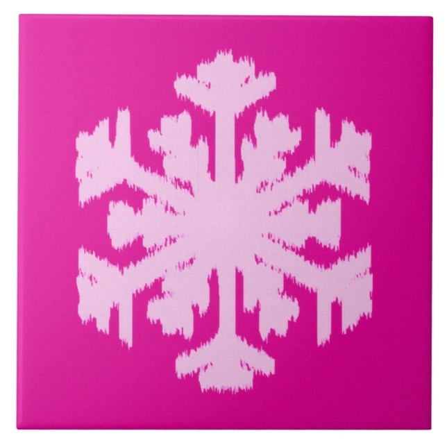 Azulejo De Cerâmica Ikat Snowflake - Fuchsia e rosa-gelo (Frente)