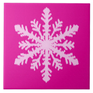 Azulejo De Cerâmica Ikat Snowflake - Fuchsia e rosa-gelo