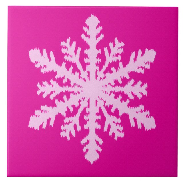 Azulejo De Cerâmica Ikat Snowflake - Fuchsia e rosa-gelo (Frente)
