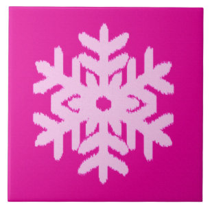 Azulejo De Cerâmica Ikat Snowflake - Fuchsia e rosa-gelo