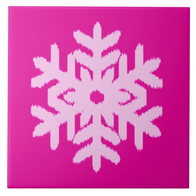 Azulejo De Cerâmica Ikat Snowflake - Fuchsia e rosa-gelo (Frente)
