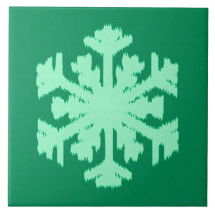 Azulejo De Cerâmica Ikat Snowflake - Pinheiro e horta verdes