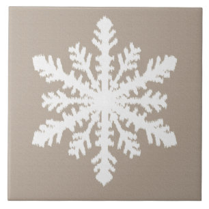 Azulejo De Cerâmica Ikat Snowflake - Taupe bronzeado e branco