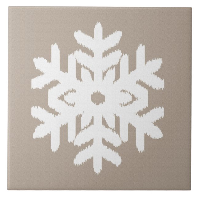 Azulejo De Cerâmica Ikat Snowflake - Taupe bronzeado e branco (Frente)