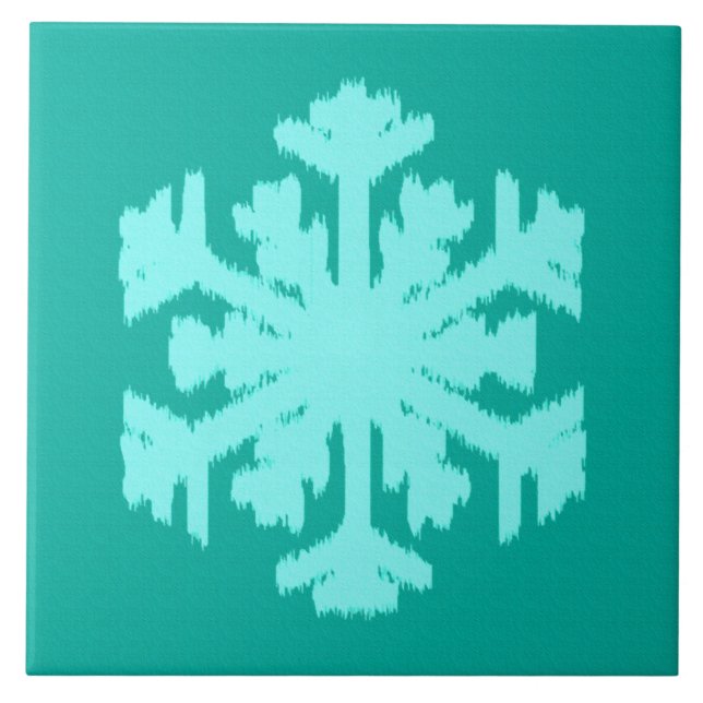 Azulejo De Cerâmica Ikat Snowflake - Turquesa e aqua (Frente)