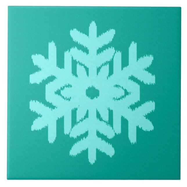 Azulejo De Cerâmica Ikat Snowflake - Turquesa e aqua (Frente)