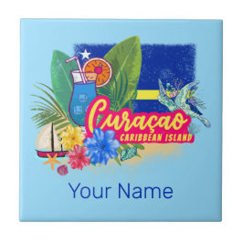 Azulejo De Cerâmica Ilha de caribe Retro Curacao com vinheta de tartar