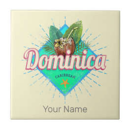 Azulejo De Cerâmica Ilha de Vintage, Retro Vacinação Dominica Caribe