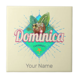 Azulejo De Cerâmica Ilha de Vintage, Retro Vacinação Dominica Caribe