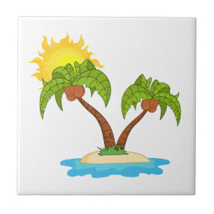 Azulejo De Cerâmica Ilha tropical com duas palmeiras