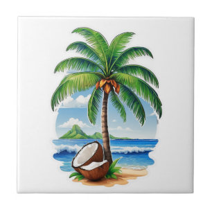 Azulejo De Cerâmica Ilha Tropical de Árvore de Coco