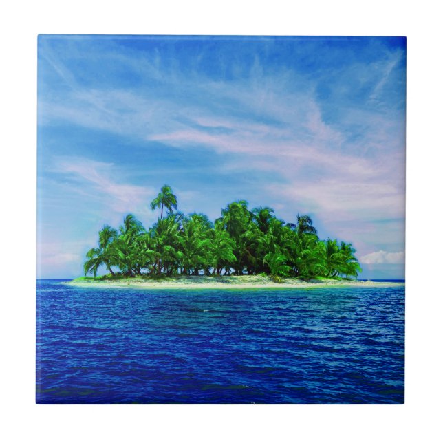 Azulejo De Cerâmica Ilha Tropical Palm Tree (Frente)