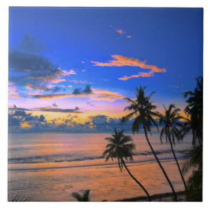 Azulejo De Cerâmica Ilha Tropical Palm Tree Exotic Beach Sunset