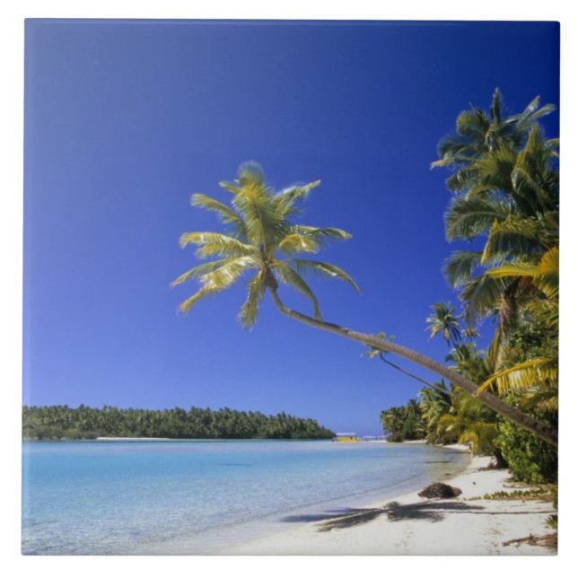 Azulejo De Cerâmica Ilhas Cook com Palm na praia (Frente)