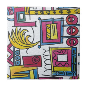 Azulejo De Cerâmica Illusory-Modern Bauhaus Geométrico Watercolor Art