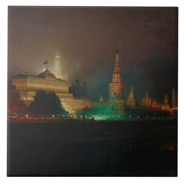 Azulejo De Cerâmica Iluminação do Kremlin, 1883 (óleo em canvas) (Frente)