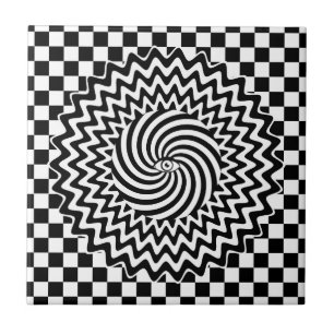 Azulejo De Cerâmica Ilusão óptica psicodélica em preto e branco