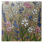Azulejo De Cerâmica Ilusões de Vidro Manchado<br><div class="desc">Flores silvestres brancas,  brancas e azuis,  cor-de-rosa,  num efeito de vidro colorido. Delicada e alegre. Perfeito como um trivial,  ou para usar em um backsplash da cozinha,  ou simplesmente para sentar em sua cômoda ou manta.</div>