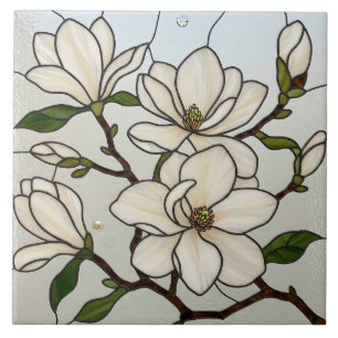 Azulejo De Cerâmica Ilusões de Vidro Manchas de Magnolias Brancas